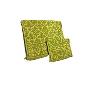 Wamsutta Vintage 70s Decorative Bath Hand Towels Terry Washcloths 2 Green Yellow